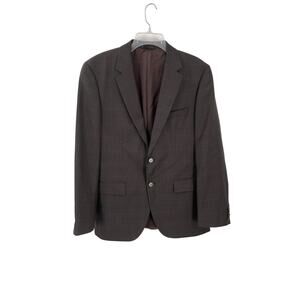 Hugo Boss Super 100 Blazer Jacket Virgin Wool Brown Blue Plaid Size 38R